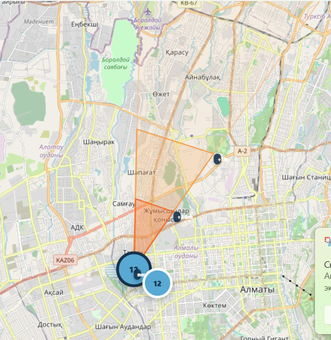 Mitair map with a projected downwind pollution impact zone